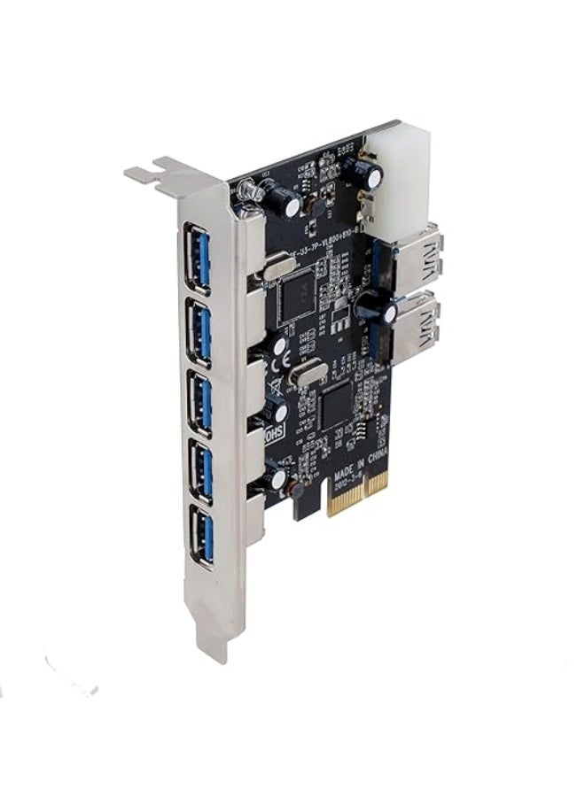 7 Port USB 3.0 PCI-E Expansion Card Hub Adapter - Internal SuperSpeed 5Gbps for Desktop PC - 4-Pin Molex Power Connector with UASP Support - Image 2